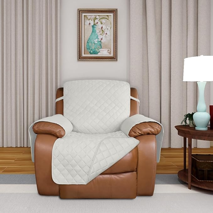 PureFit Reversible Recliner Chair Covers Couch Covers for Dogs, 28 in | Ivory/Ivory, Water Resistant Couch Protector, Washable Pet Couch Cover with Non Slip and Elastic Straps For Kids