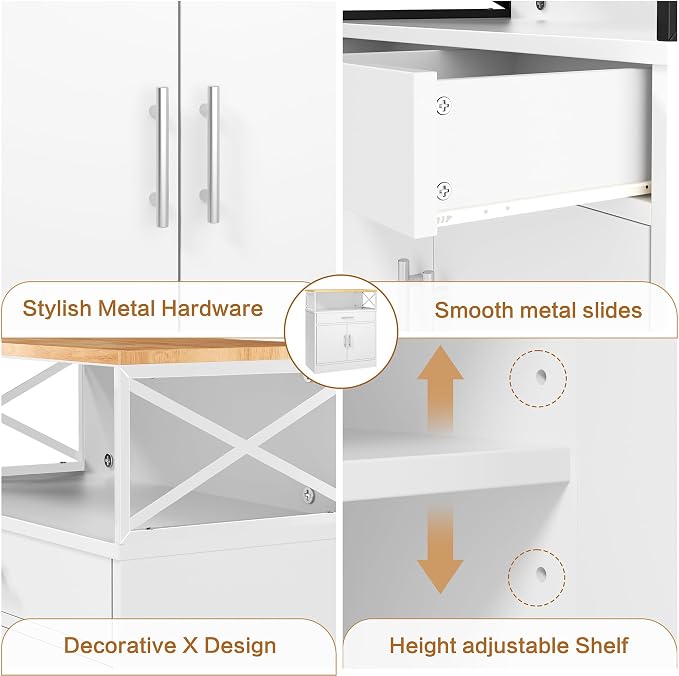 Shintenchi Kitchen Buffet Cabinet with Adjustable Shelf, Modern Kitchen Storage Cabinet,Farmhouse Coffee Bar Cabinet（White）