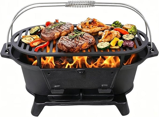 Charcoal Grill Portables - Cast iron Mini 164 Square Inch Portable Camping Grill,Portable grills Suitable for Patios/Terraces/Picnics