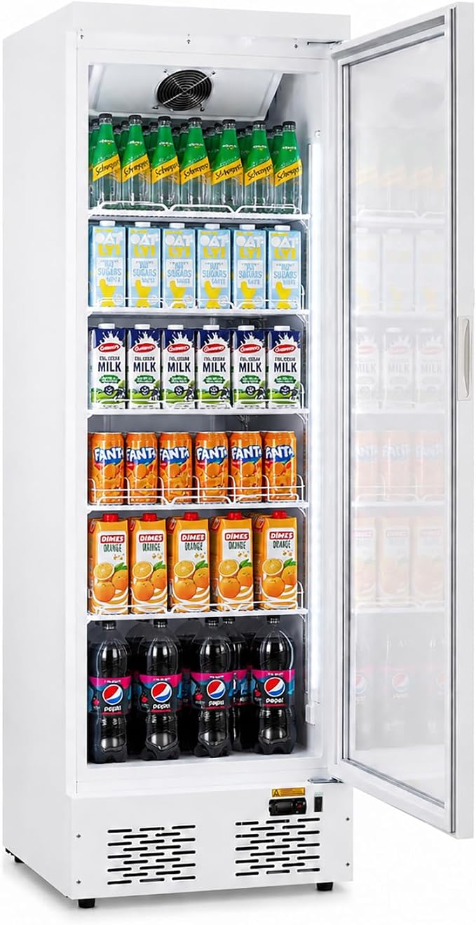 Commercial Beverage Refrigerator with Glass Door, 11 Cu.Ft Upright Display Fridge Commercial Cooler, Merchandiser Drink Refrigerator with Soft LED Light, Romovable Shelves for Restaurant Stores
