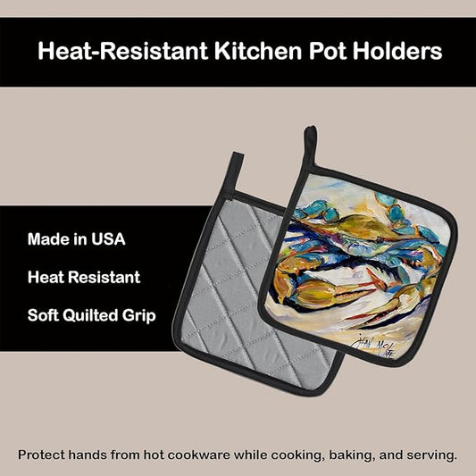 Caroline's Treasures JMK1255PTHD #20 Crab Pair of Pot Holders Kitchen Heat Resistant Pot Holders Sets Oven Hot Pads for Cooking Baking BBQ, 7 1/2 x 7 1/2