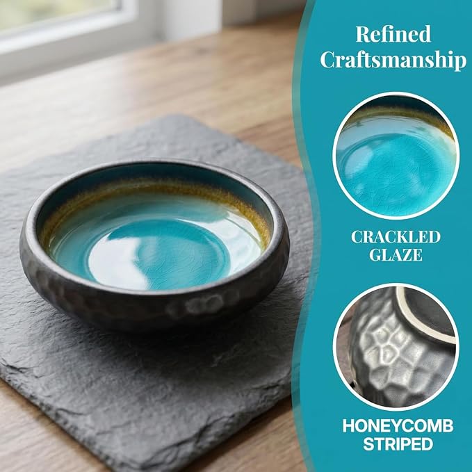 6 Inch Incense Holder with Ash Catcher,Ceramic Handmade Crack Blue Glaze | Incense Burner Bowl,9-Hole Design for Sticks,Cones,Coils Sage,Palo Santo - Perfect for Meditation,Yoga & Zen Home Décor