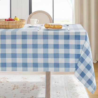Softalker Gingham Checkered Tablecloth Rectangle - Outdoor Waterproof Buffalo Plaid Table Cloth, Stain Resistant Washable Table Cover for Picnic, Camping, Dining - Light Blue and White, 60 x 120 Inch