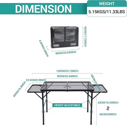 Nice C Folding Grill Table, Camping Table, Tailgate Tables, Grill Tables, Outdoor, Metal Folding Adjustable Height&Width, Mesh Net, Carry Handle