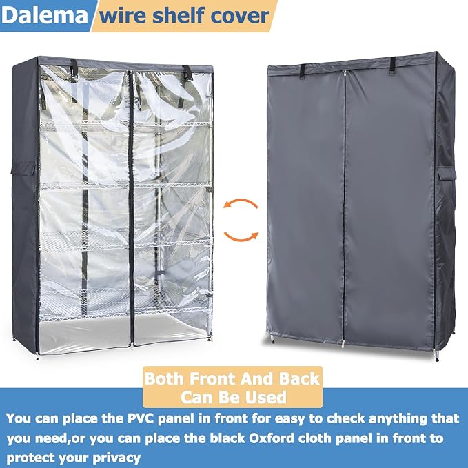 Waterproof Shelf Cover,600D Heavy Duty Dustproof Storage Wire Rack Covers,Outdoor Shelving Covers for Wire Shelves with Zipper 36''x14''x72'',Clear Front.