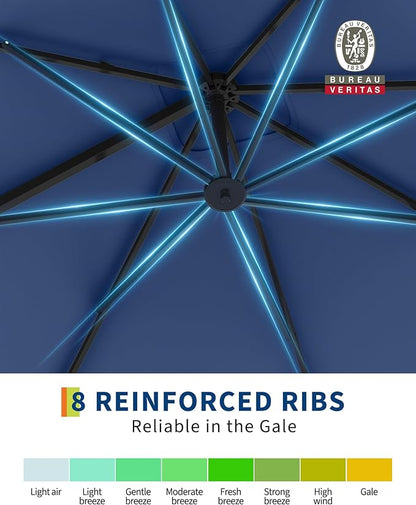 GarveeLife Large Cantilever Patio Umbrella, 10 ft X 10 ft Heavy Duty Aluminum Cantilever Offset Outdoor Umbrella with 360-Degree Rotation for Backyard, Deck, Pool (Navy Blue)