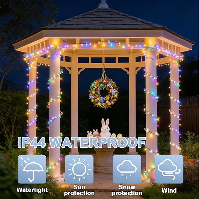 33ft Christmas Decorative Mini Lights, 100 LED Green Wire Fairy Starry String Lights Plug in, 16 Lighting Modes, for Indoor Outdoor Xmas Tree Wedding Party Decoration (White+Multicolor)