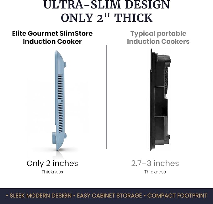 Elite Gourmet Slim Portable Induction Cooktop, 1500W, 10 Power Levels | Digital touch controls, precise 140°F-465°F range, built-in timer & child lock, 2in countertop design