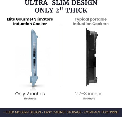 Elite Gourmet Slim Portable Induction Cooktop, 1500W, 10 Power Levels | Digital touch controls, precise 140°F-465°F range, built-in timer & child lock, 2in countertop design