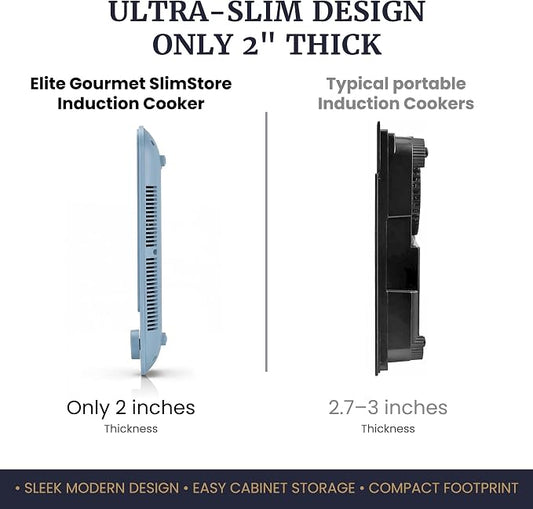 Elite Gourmet Slim Portable Induction Cooktop, 1500W, 10 Power Levels | Digital touch controls, precise 140°F-465°F range, built-in timer & child lock, 2in countertop design