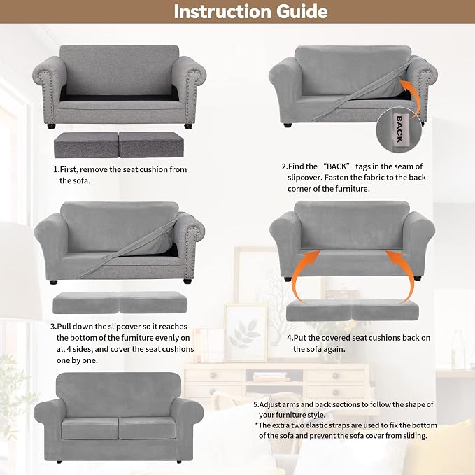 WEERRW Velvet Stretch 3 Pieces Couch Cover for Sofa Washable, Silver Grey | Love Seat Couch Covers for 2 Cushion Couch Sofa Furniture Protector slipcoves with Elastic Bottom for Kids, Medium