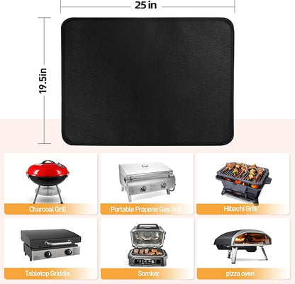 25 x 19.5in Heat Resistant Grill Mats for Outdoor Grill to Protect Your Prep Table and Outdoor Grill Table - Fire Proof & Water Proof & Oil Proof BBQ Mat - Black (1mm)