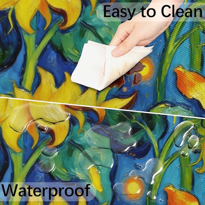 Oil Painting Sunflower Outdoor Round Fitted Tablecloth with Umbrella Hole and Zipper, 45"-56" Elastic Patio Table Cloth Oil-Proof Waterproof Patio Table Cover for Picnic Party Camping
