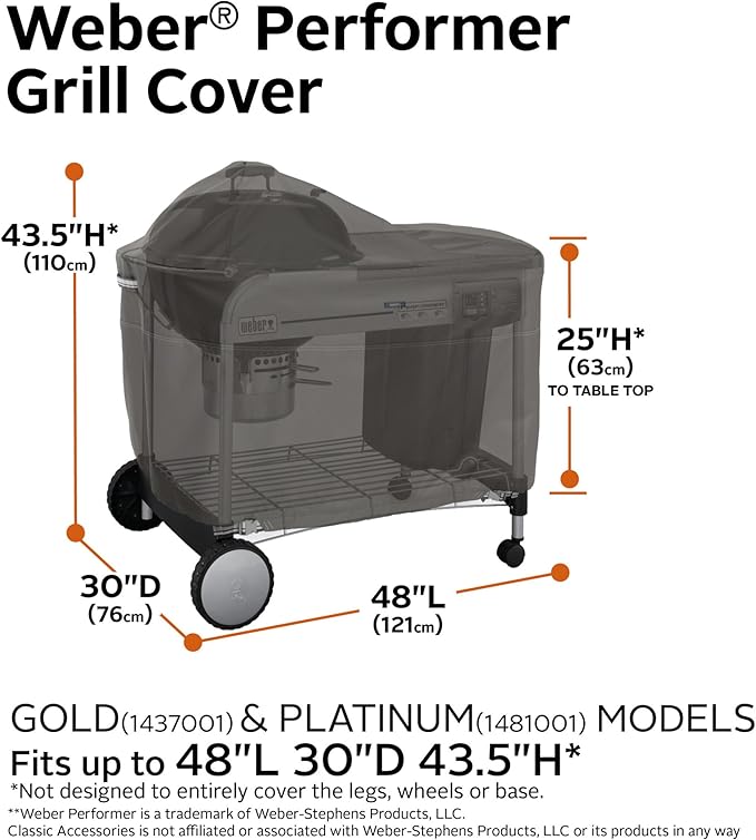 Classic Accessories Ravenna Water-Resistant 48 Inch BBQ Grill Cover for Weber Performer