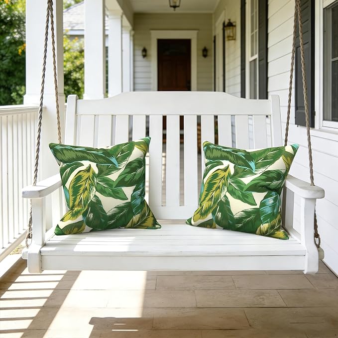LVTXIII 2 Pack Outdoor Throw Pillow Covers for Patio Furniture, 16x16 Inch Square Pillow Case, Water-Repellent Cushion Covers for Garden, Porch, Sofa, Lush Leaf Jungle
