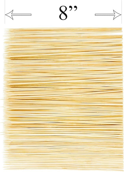 DecorRack 8" Natural Bamboo Skewers Sticks, 100 Wood Skewers for Grilling, BBQ, Kabob, Appetizers, Fruits, Smores, Cocktail, Brunch, Fondue Sticks, Barbeque, DIY Crafting, 8 inch (100 pack)