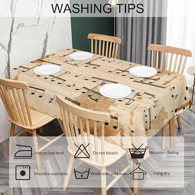 Tablecloth Music Notes 52 X 70 Inch, Retro Musical Piano Music Sheet Oblong Table Cloths Anti-Shrink Decorative Table Cover for Kitchen Dinning Tabletop Outdoor Picnic BBQ