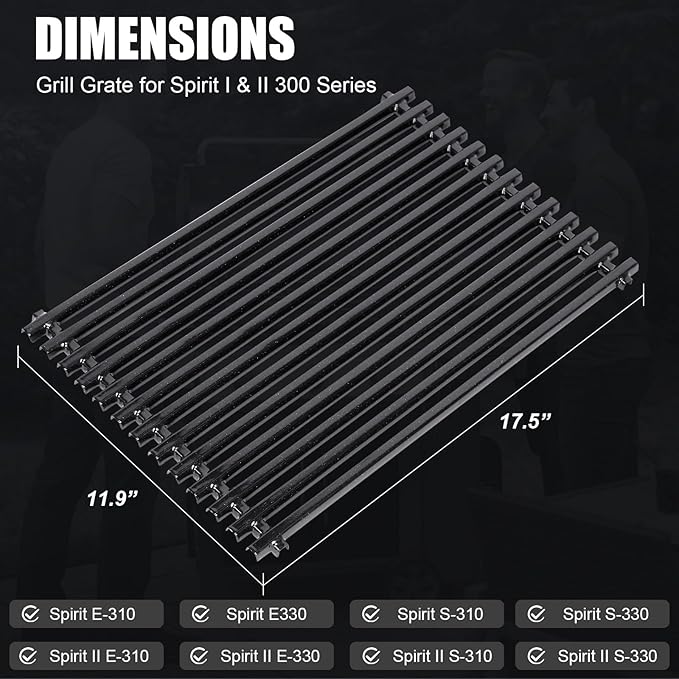 Uniflasy 7525 Grill Grates for Weber Spirit 300 Series E310 E320 (2007–2012) S310 S320 SP330 Genesis Silver Gold Platinum B C 17.4" Cooking Grates Replacement for Weber Parts 7638 76397526 7527 65906