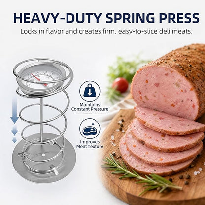 Deli Meat Press & Lunch Meat Mold 304 Stainless Steel Ham Maker with Visual Window and Upgraded Large Fahrenheit Thermometer, 20 Cooking Bags for Healthy Homemade Cold Cuts