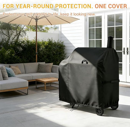 TheElves Grill Cover for Royal Gourmet CC1830FC 28" Barrel Charcoal Grill, Outdoor Grill Covers Waterproof Heavy Duty for Barrel Charcoal Grill Offset Smoker with Smoke Stack - 46" W x 28" D x 48" H