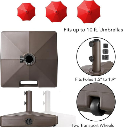 Casafield Patio Umbrella Base – Fillable to 100 lbs. Weighted Stand with Wheels for Outdoor / Lawn or Pool Deck Umbrellas up to 10 FT - Brown