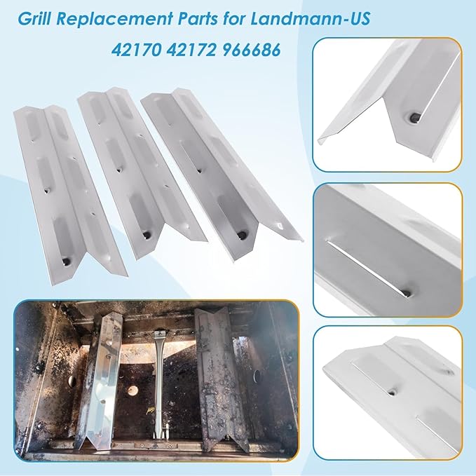 Grill Replacement Parts Kits for Landmann-US 3 Burner 42170 42172 966686, Stainless Steel Heat Plates and Burners landmann grill replacement parts