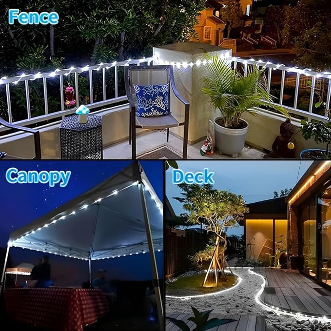 LairtPOW Solar Rope Lights, 39FT 100LEDs Outdoor Solar Strip Lights,IP65 Waterproof Outdoor Led Rope Lights with 8 Lighting Modes for Garden Yard Christmas Holiday Palm Tree Decoration (Cool White)