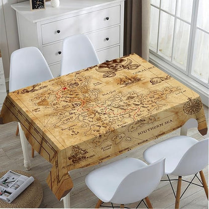 TKS MITLAN Treasure Map Brown Decorative Rectangle Tablecloth Pirate Ship Polyester Table Cloths Kitchen Table Cover for Dining BBQ Picnic Coffee Table 60 x 84 Inch 6-8 Seats