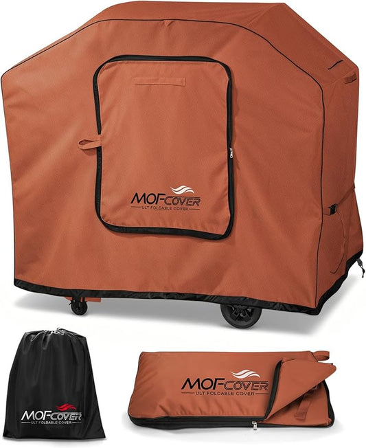Exclusive Foldable 48 inch Grill Cover, 600D Heavy Duty Waterproof Outdoor BBQ Cover for 2-3 Burners Grill Weber Nexgrill CharBroil, Caramel