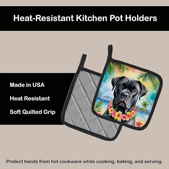 Caroline's Treasures Cane Corso Luau Pair of Pot Holders Kitchen Heat Resistant Pot Holders Sets Oven Hot Pads for Cooking Baking BBQ, 7 1/2 x 7 1/2