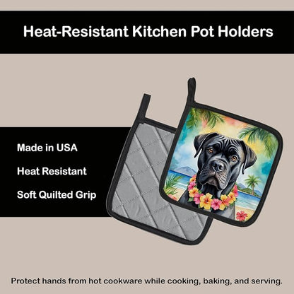 Caroline's Treasures Cane Corso Luau Pair of Pot Holders Kitchen Heat Resistant Pot Holders Sets Oven Hot Pads for Cooking Baking BBQ, 7 1/2 x 7 1/2