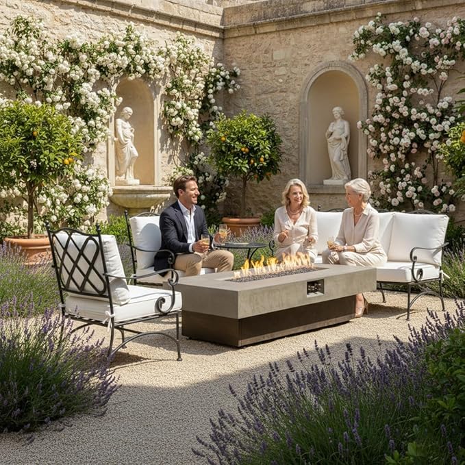 Outdoor Fire Pit Table Propane Gas Fire pits Outdoor Fireplaces 54'' Rectangular Firepit Table, 50,000 BTU Fire Table for Patio Set, Three Options of Assembled Hight, Tank Required to Be Kept Outside.