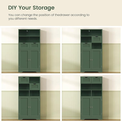 Iwell Bathroom Storage Cabinet with Adjustable Shelf, Storage Cabinet with Doors, Kitchen Pantry Storage Cabinets, Cupboard, for Living Room, Dining Room, Entryway, Green