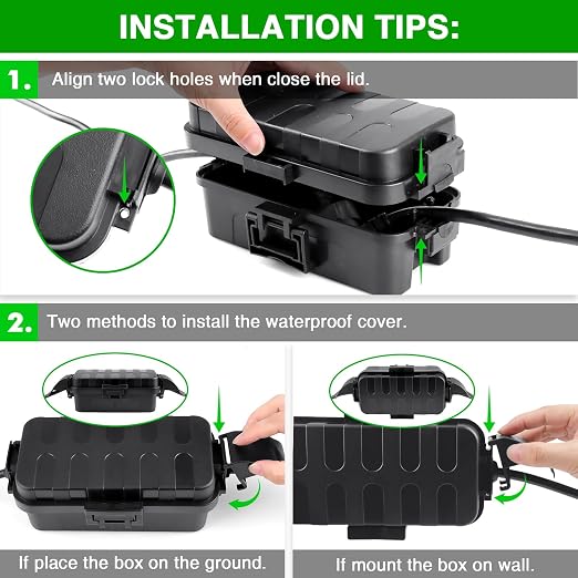 Flemoon IP55 Small Outdoor Electrical Box Waterproof, for Power Strip | Inner 5.9 x 3.2 x 1.8inch, Extension Cord Cover with Detachable Awning Covers for Plug, Outlet, Holiday Lights, Black