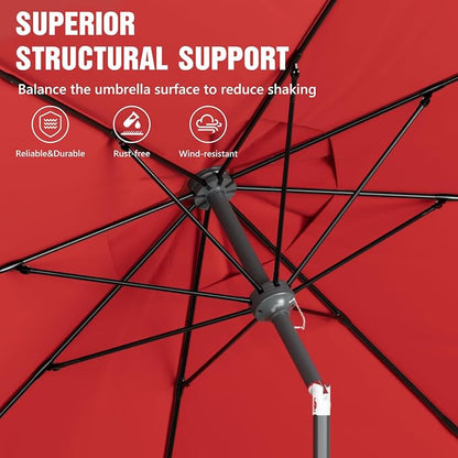 Outdoor Patio Umbrella, Table Umbrella with Push Button Tilt and Crank, 8 Ribs Market Umbrella