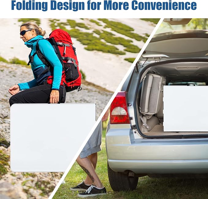 Giantex Folding Picnic Table, 6FT Portable Foldable Tables for Party BBQ, Metal Legs, HDPE, White Outdoor Indoor Camping Table with Handle, No Assembly