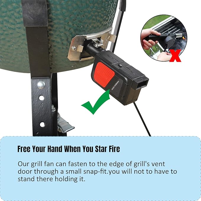 BBQ Fire Starter Air Blower Cooking Blower Big Green Egg Grill Fan for Small Mini MiniMax Big Green Egg,Shorten The Time of Ignite The Charcoal (Upgrade Version)