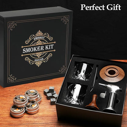 Whiskey Smoker Kit with Torch - 6 Flavors Wood Chips, 2 Glasses, Cocktail Smoker Infuser Kit, Old Fashioned Drink Smoker Kit, Birthday Valentine's Day Bourbon Whiskey Gifts for Men, Dad(No Butane)