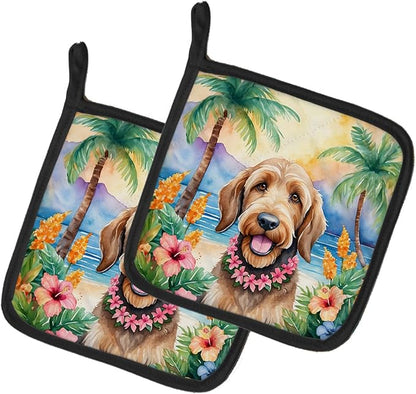 Caroline's Treasures Otterhound Luau Pair of Pot Holders Kitchen Heat Resistant Pot Holders Sets Oven Hot Pads for Cooking Baking BBQ, 7 1/2 x 7 1/2