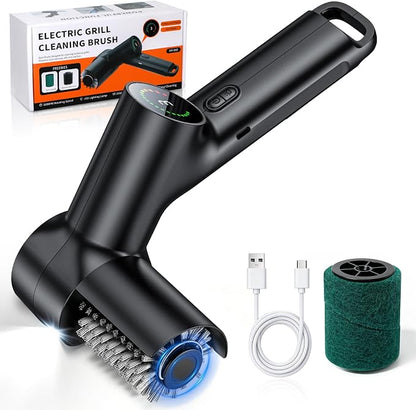 Electric Grill Brush for Outdoor, Portable BBQ Grill Cleaner | LED Light, 2 Replaceable Head, 3-Speed,LED Display, Gill Cleaning Brush Grill Accessories for Charcoal Grill, Gifts for Men