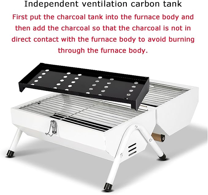 High Temperature Resistant Compact Single Flue Structure Metal Portable Outdoor Charcoal Grill Suitable for Outdoor Cooking, Barbecue Camping, Picnics, and Courtyards (Color : Black)