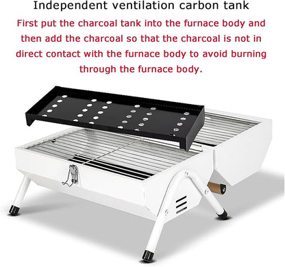 Portable Foldable Outdoor Charcoal Grill for Grilling and Grilling Double-Sided Charcoal Grill for Grilling Meat, Fish and Vegetables (Color : White)