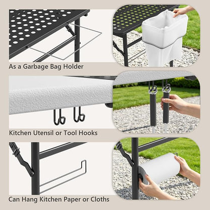 5ft Folding Table for Picnic Camping, Portable Outdoor Table with Metal Grid Grilling Surface, Heavy Duty Foldable Table for Cook Prep,Suitable for Camping, Backyard, Patio and Beach