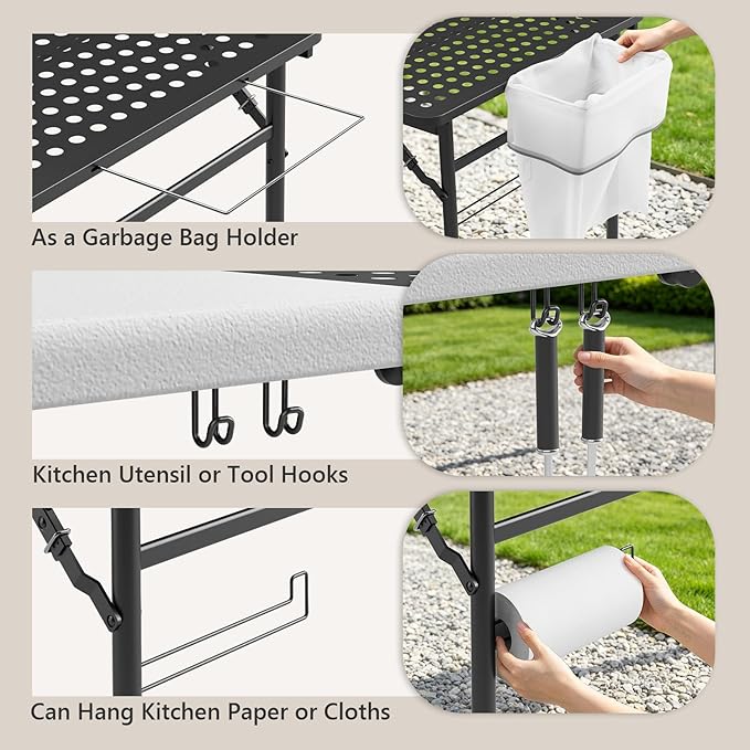 2 Pack 5ft Folding Table for Picnic Camping, Portable Outdoor Table with Metal Grid Grilling Surface, Heavy Duty Foldable Table for Cook Prep,Suitable for Camping, Backyard, Patio and Beach.