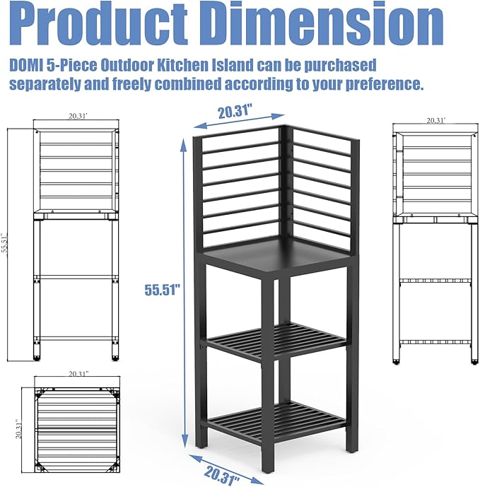 Domi Outdoor Kitchen Island with Storage, Aluminum Kitchen Island Prep Table with Double Storage Rack, Freestanding Corner Cabinet with Protective Cover Indoor Outdoor