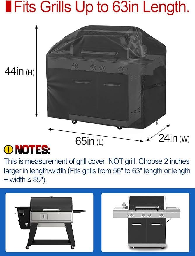 PAMASE 65in BBQ Cover fits Most 3-5 Burner Gas Grills - Waterproof Gas Cover for Outdoor Grill, UV Fade & Rip Resistant, Compatible with Weber Genesis, Camp Chef, Nexgrill, Char-Broil