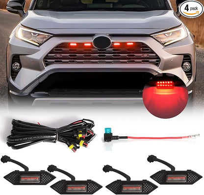 LED Grille Lights For Toyota RAV4 2019 2020 2021 2022 Smoked Shell Red Grill Light 4 Pcs, Plug and Play
