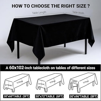 MRJ Black Tablecloth for Rectangle Table 60 x 102 Inch Stain and Wrinkle Resistant Washable Polyester Table Cloth for Restaurant Hotel Banquet
