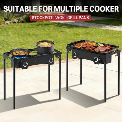 2 Burner Propane Camp Stove | 150,000 BTU | High Pressure Gas Burners | CSA Certified | Waterproof Cover | Detachable Legs | Ideal for Camping Tailgating Backyard Outdoor Cooking