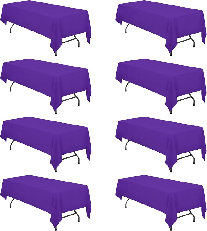 BRILLMAX 8 Pack Purple Tablecloths 60x126 Inch for 8ft Rectangle Tables | 150 GSM Polyester Fabric, 15" Standard Drop, Water, Stain & Wrinkle Resistant Cloth Cover for Wedding Reception Banquet Party